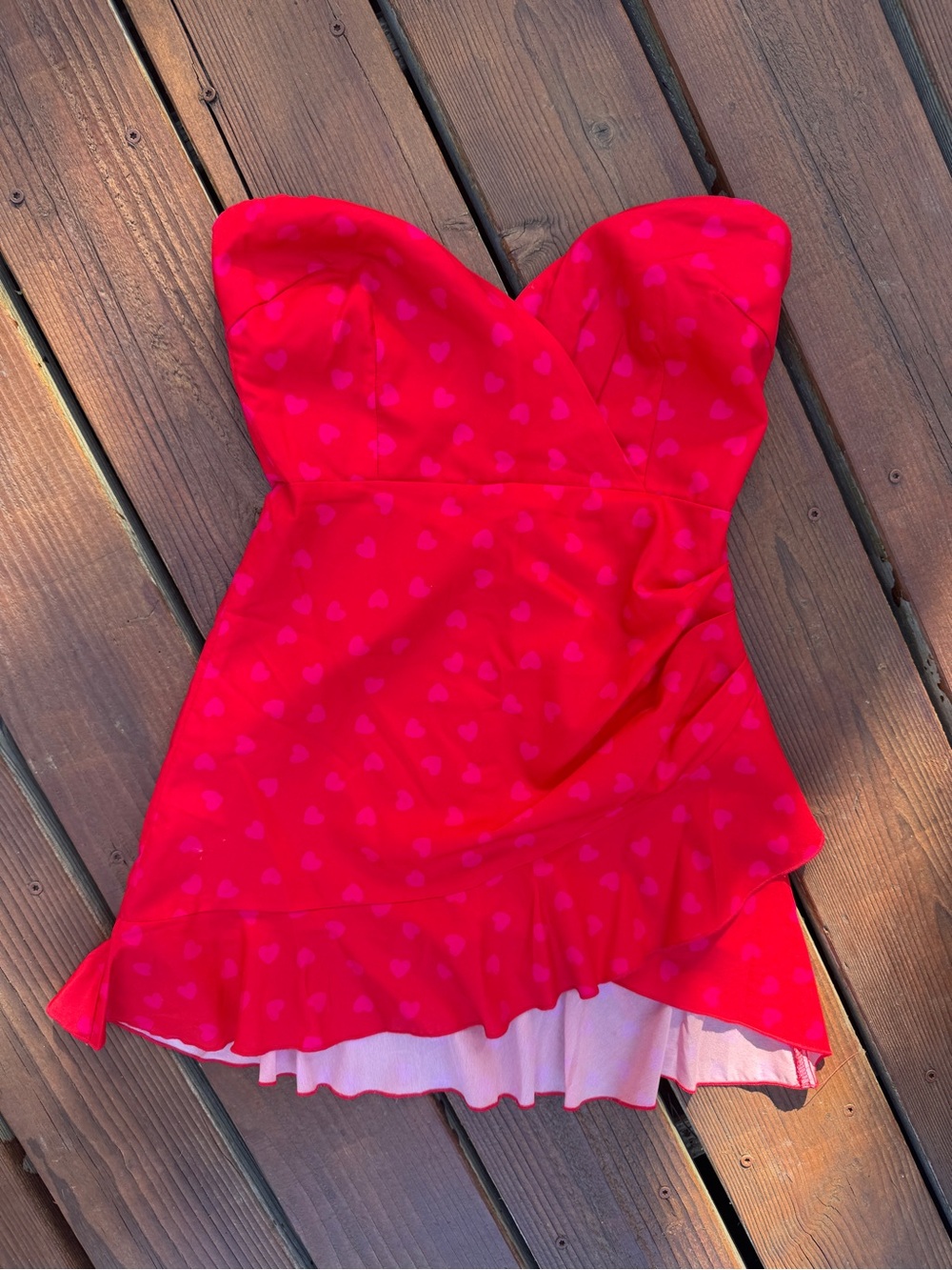 Sweetheart Strapless Red Heart-Print Mini Dress